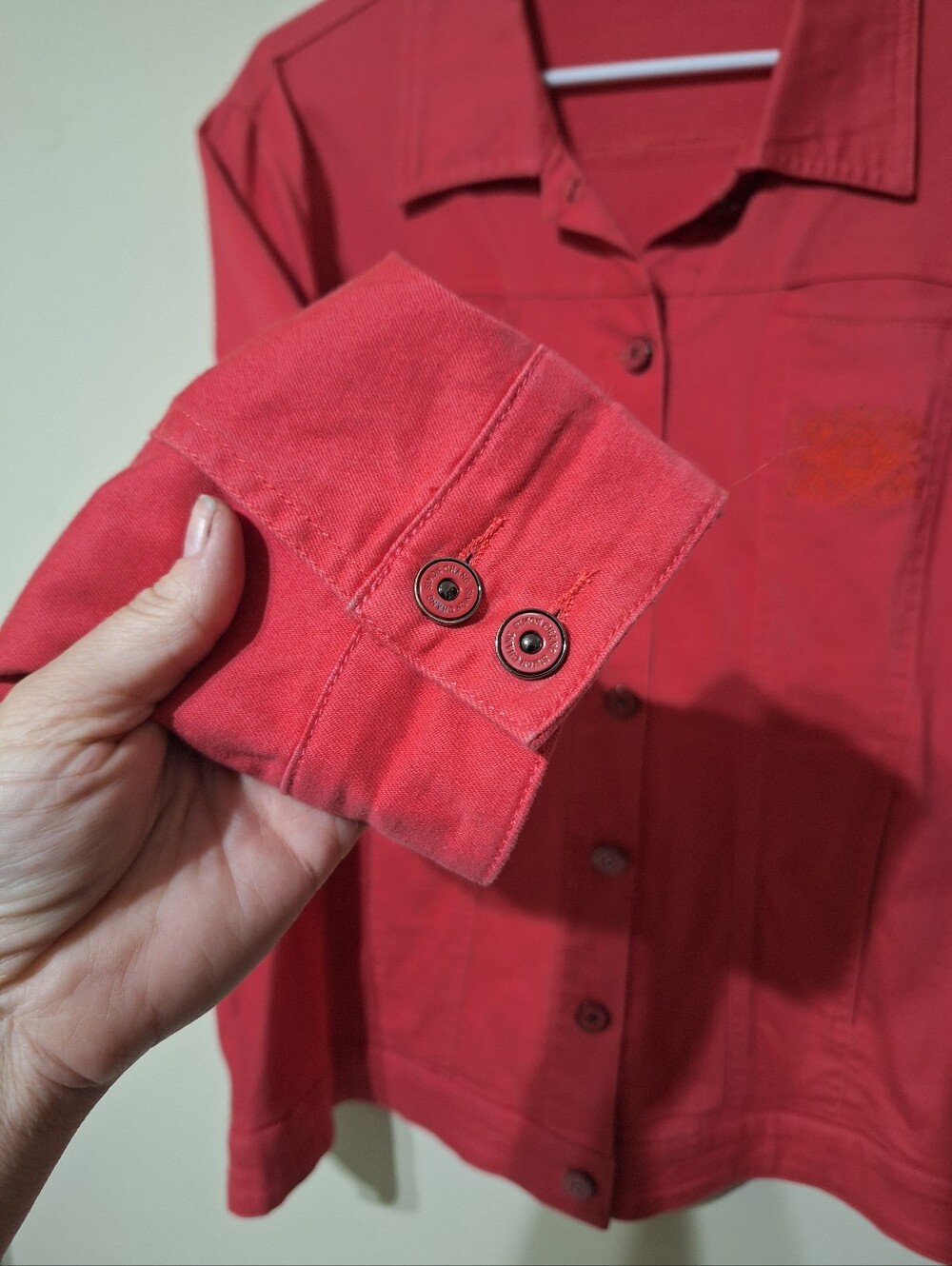 Simon Chang Coral Embroidered Denim Jacket Size 16 - Picture 8 of 13